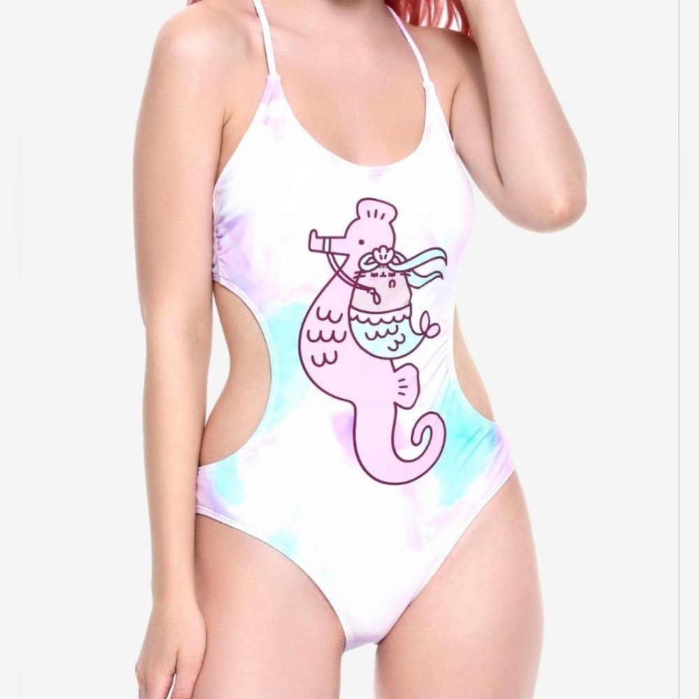 Pusheen Mermaid Pastel-Tie Dye 2017 One Piece Swimsuit Size L